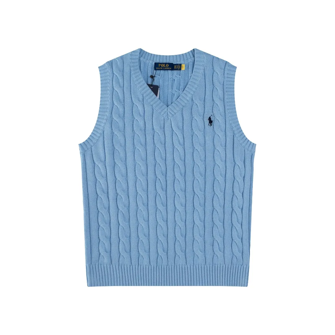 P176 #R82 Ralph Lauren Small Label Cable V Neck Vest Sleeveless Twist Sweater Women's Top Size: XS S M L Color: White Yellow Light Blue Pink Khaki Gray Navy Black Classic Cotton Yarn 100% White Cotton High Quality Classic Style Has Always Been Popular! The workmanship details are very good! Wearing a vest with a shirt is always the standard, with classic brand embroidery on the chest! All major stars have the same style! Best for couples. High quality goods! Xinjiang cotton micro-elastic and smooth fabric has excellent quality. Pure cotton is soft and skin-friendly. Length: 60/61/63/65 Bust: 44/46/49/52 Shoulder width: 36/37.5/39/41